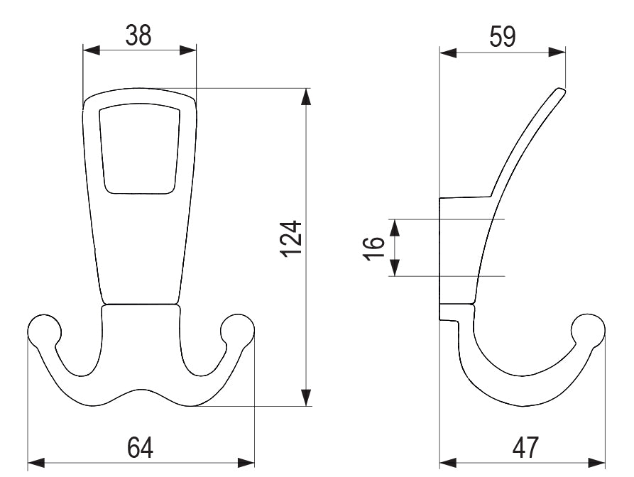 Agățătoare cu 3 cârlige Tulip Ener XL – nichel periat, finisaj mat, zamac, montaj frontal, șuruburi incluse