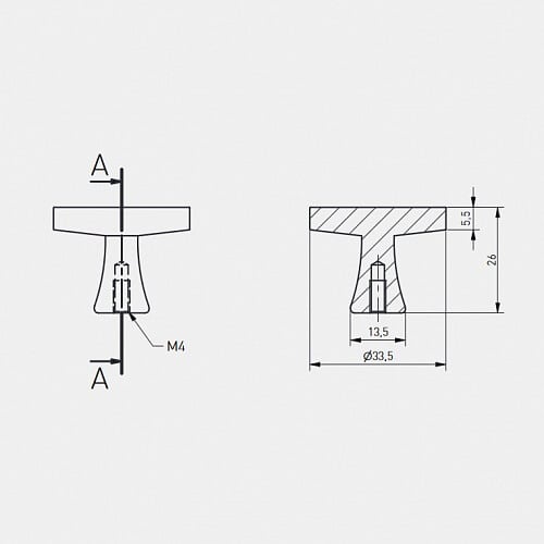Buton mobilă DUNE 33x26 mm, inox
