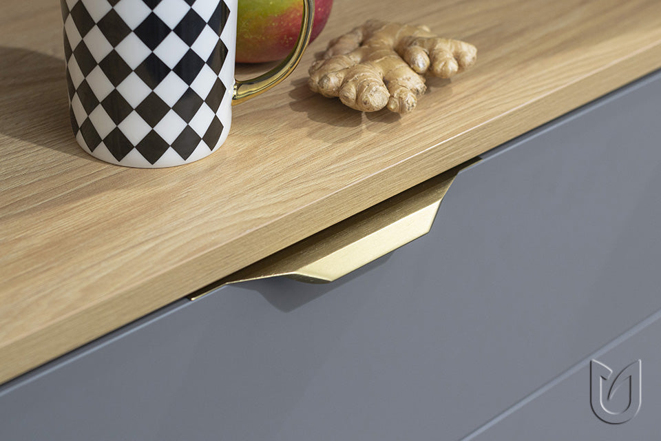 Mâner profil pentru mobilier Tulip Lori – imitație inox, aluminiu, interax 256 mm (lungime 350 mm)