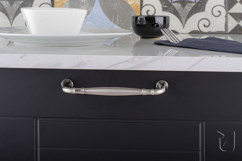 Mâner pentru mobilier Tulip Turia – finisaj nichel periat, zinc, interax 128 mm