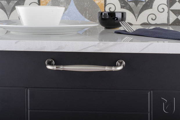 Mâner pentru mobilier Tulip Turia – finisaj nichel periat, zinc, interax 128 mm