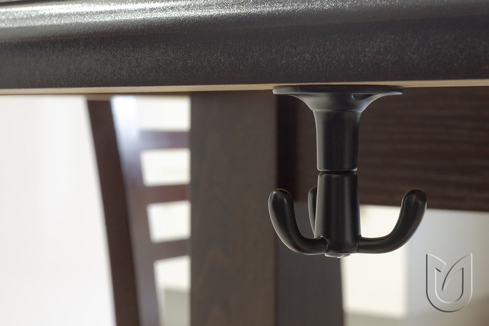 Agățătoare rotativă Tulip Twist – negru mat, 3 cârlige, zamac, montaj pe blat/poliță (sub), multifuncțională