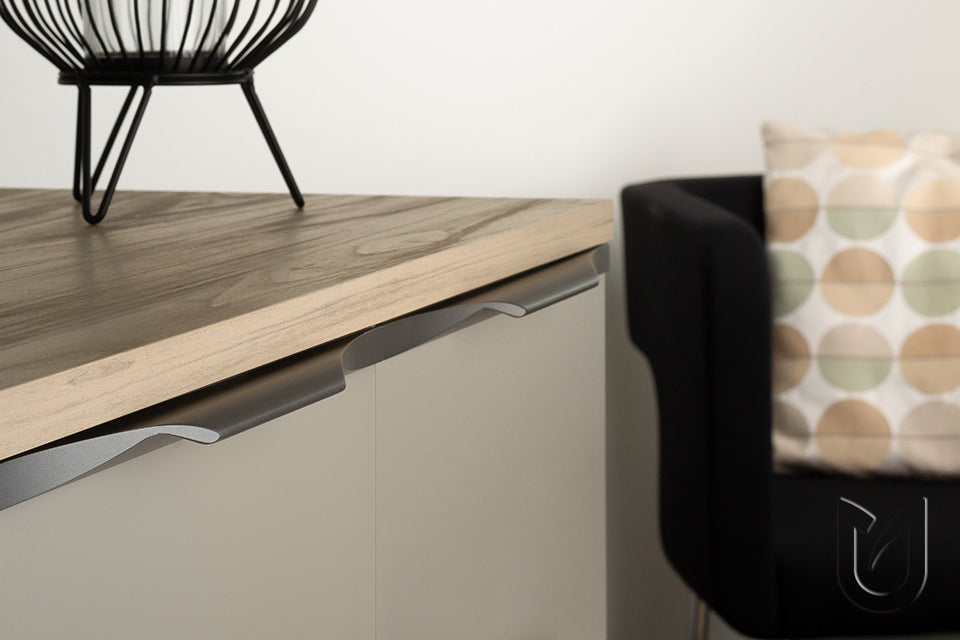Mâner profil pentru mobilier Tulip Tende – aluminiu anodizat, finisaj mat, interax 288 mm