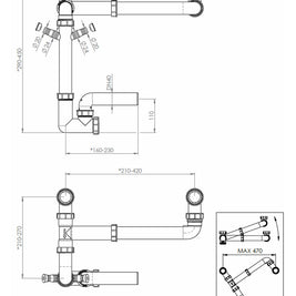 289104 SIFON Ø90 mm, DUBLU, SPACE SAVER