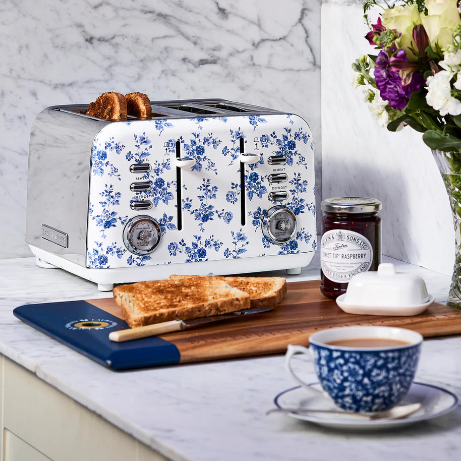 Prăjitor de pâine Laura Ashley China Rose, 4 felii, 7 trepte de rumenire, funcție de dezghețare
