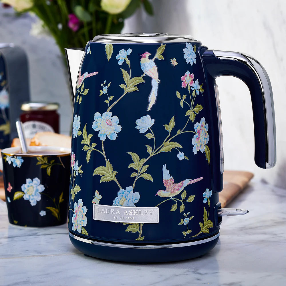 Fierbător electric Laura Ashley Elveden Navy, 1.7 L, 2200 W, inox, cu filtru anticalcar