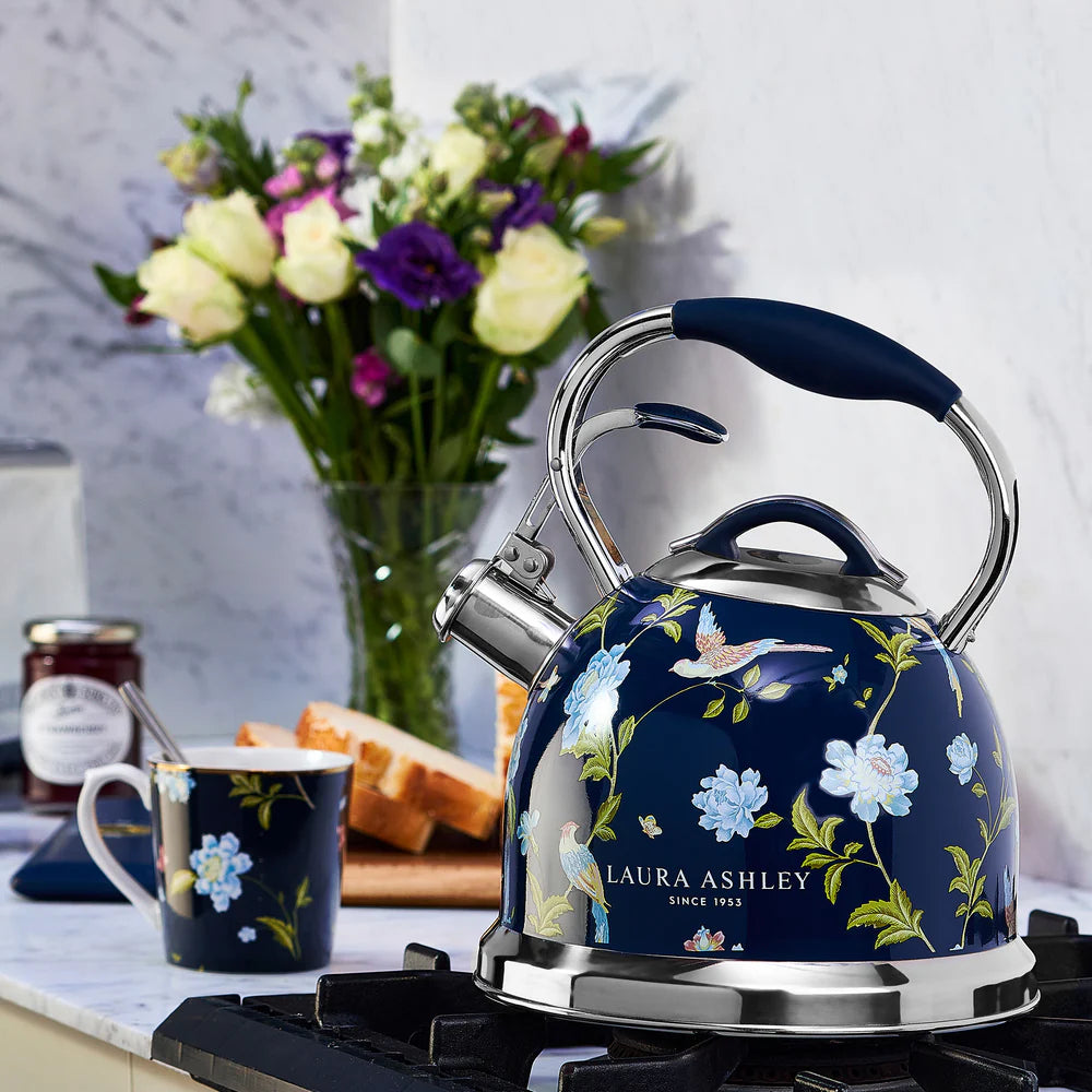 Fierbător pe plită Laura Ashley Elveden Navy, 3 L, inox, cu fluierat, compatibil inducție