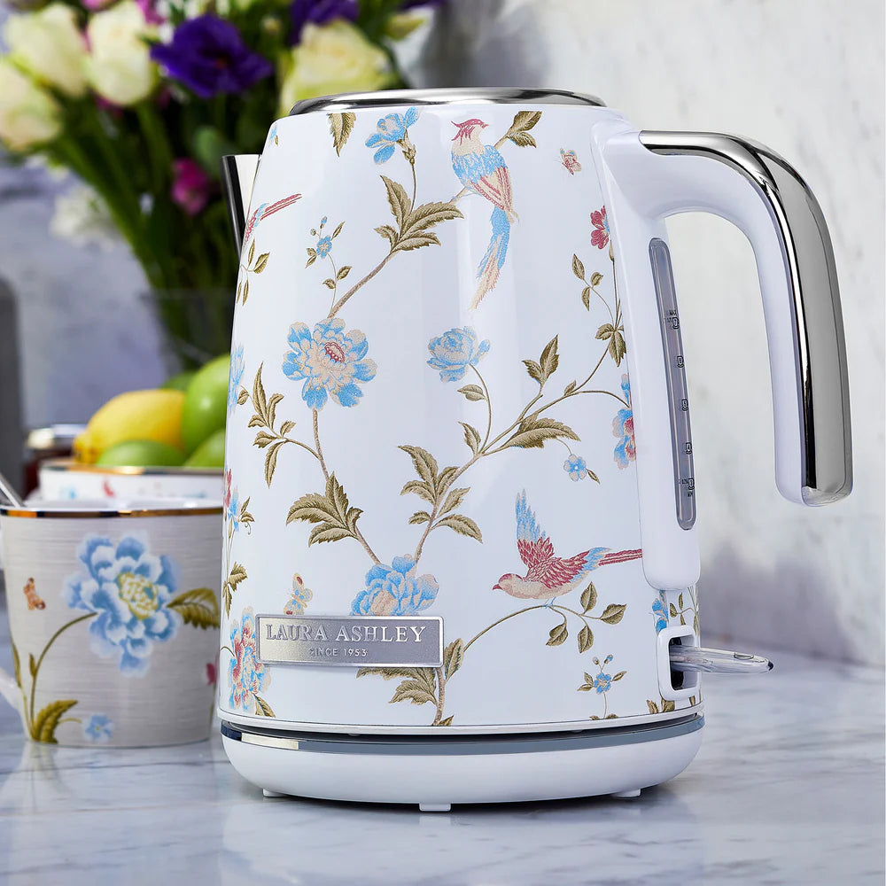 Fierbător electric Laura Ashley Elveden White, 1.7 L, 2200 W, inox, cu filtru anticalcar