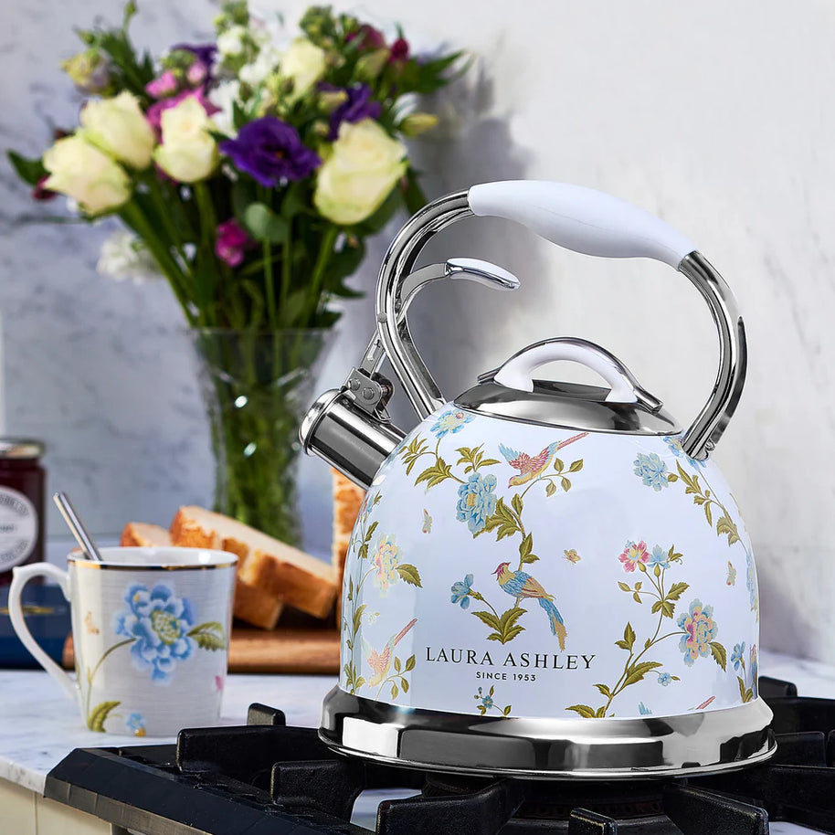 Fierbător pe plită Laura Ashley Elveden White, 3 L, inox, cu fluierat, compatibil inducție