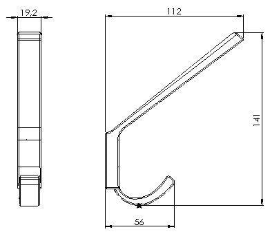 Agățătoare pentru cuier Tulip Rini XL – negru mat, 2 cârlige, zamac, montaj frontal, H140,5 mm