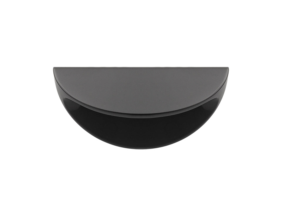 Buton mobilier Tulip Bella – negru mat, metal, interax 64 mm, design tip „scoică”