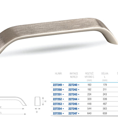 Mâner pentru mobilier Tulip Scala – imitație inox, aluminiu, interax 224 mm
