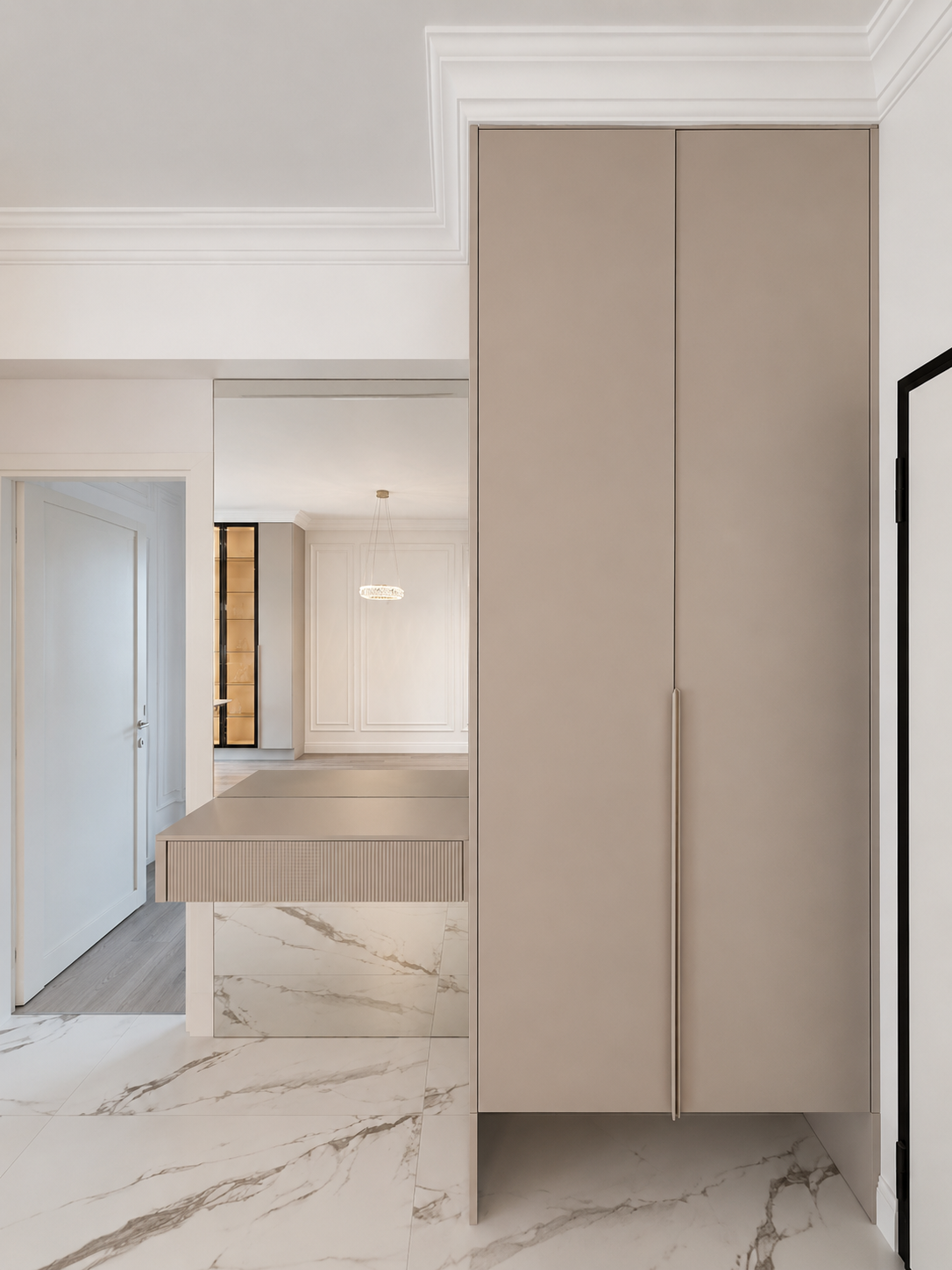 Mobilier pentru hol cu oglindă realizat la comandă de NORVINIA din MDF termoformat