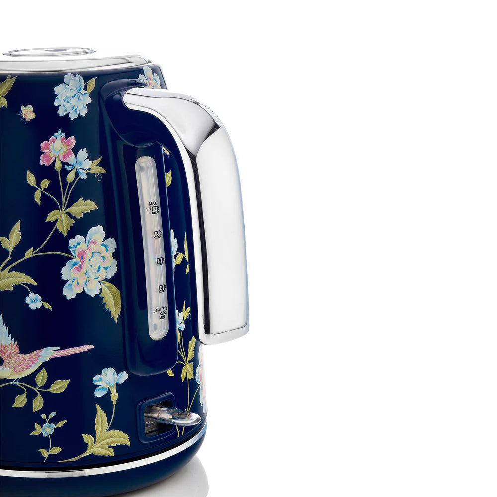 Fierbător electric Laura Ashley Elveden Navy, 1.7 L, 2200 W, inox, cu filtru anticalcar