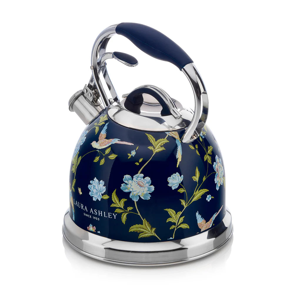 Fierbător pe plită Laura Ashley Elveden Navy, 3 L, inox, cu fluierat, compatibil inducție
