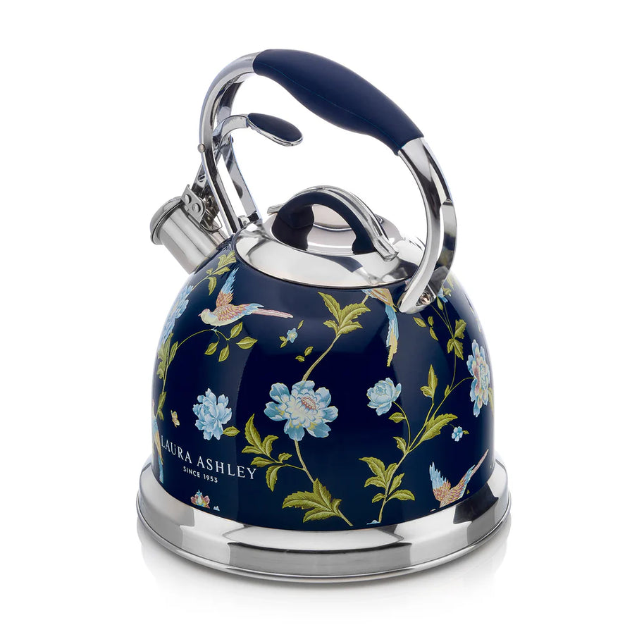Fierbător pe plită Laura Ashley Elveden Navy, 3 L, inox, cu fluierat, compatibil inducție