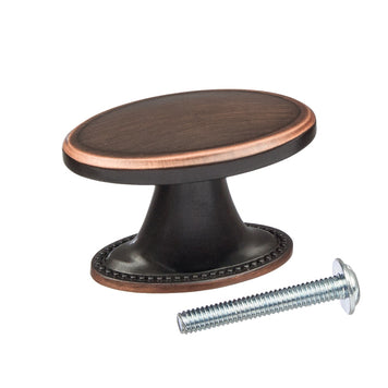 Buton mobilier Tulip Tomo – cupru antichizat închis (old copper dark), oval, 38 × 19 mm, cu șurub