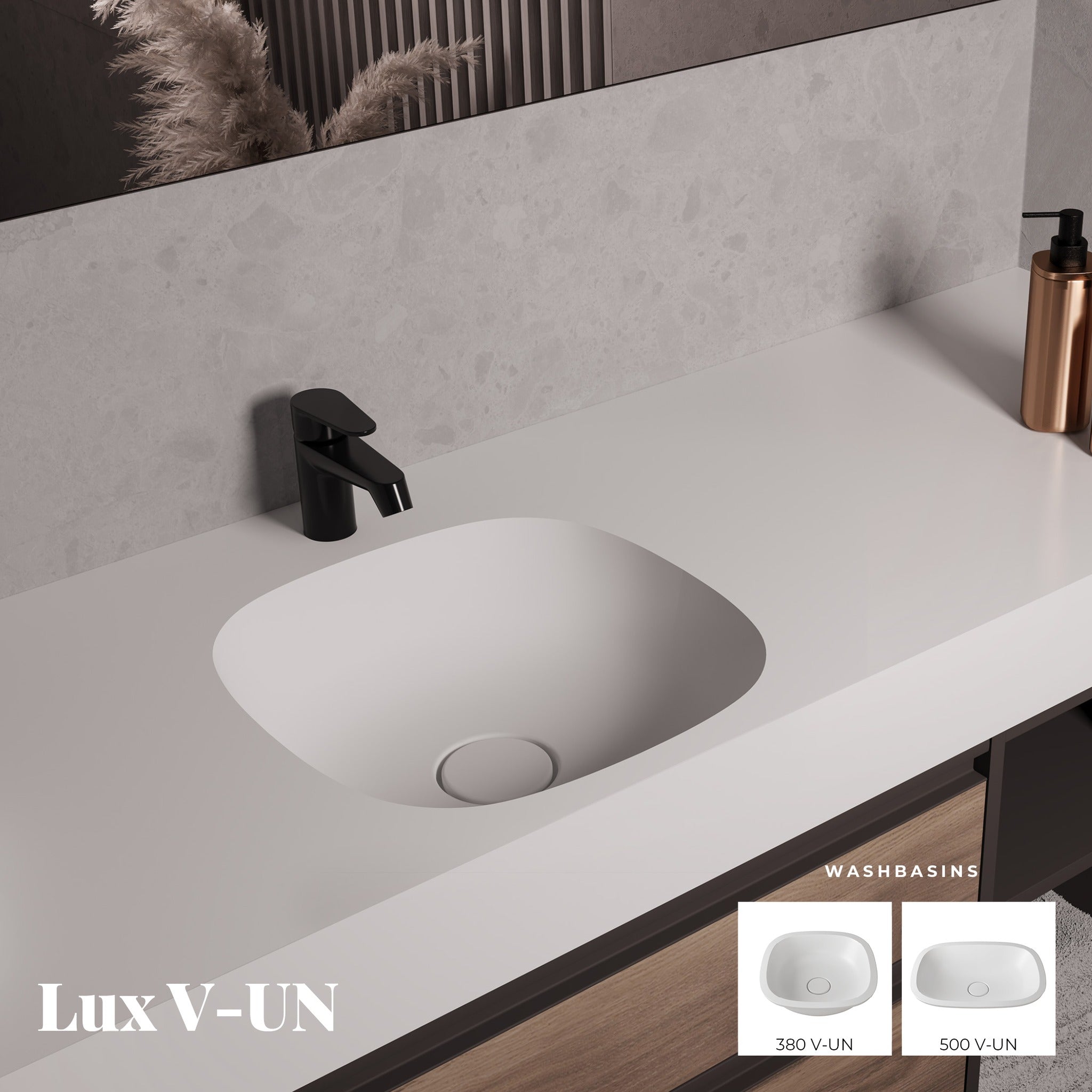 LUX 500 V-UN – lavoar încastrabil în blat din compozit acrilic