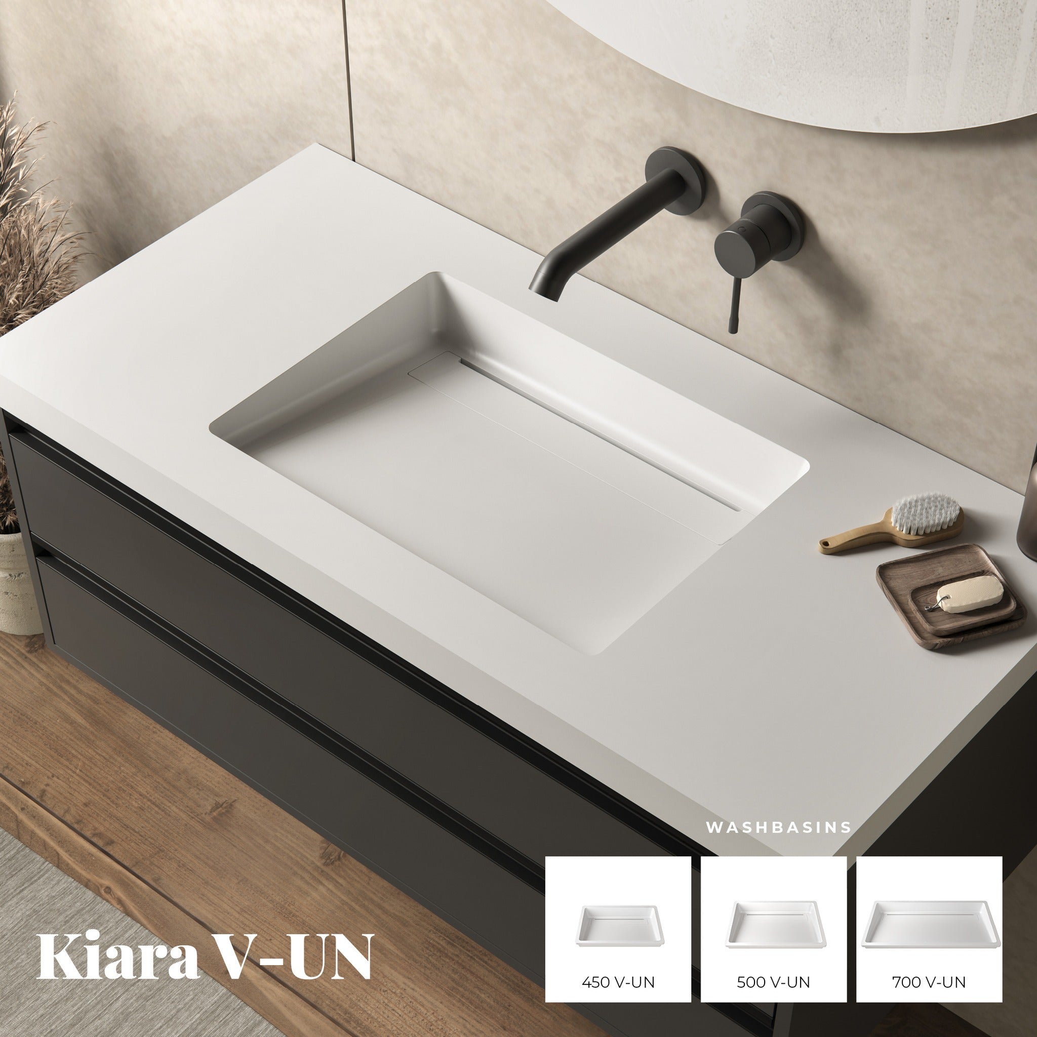 KIARA 450 V-UN – lavoar încastrabil în blat din compozit acrilic
