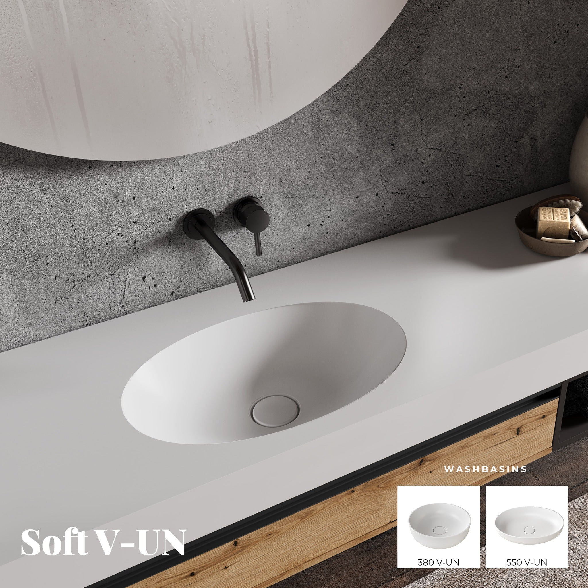 SOFT 380 V-UN – lavoar încastrabil în blat din compozit acrilic