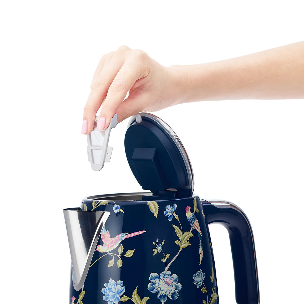 Fierbător electric Laura Ashley Elveden Navy, 1.7 L, 2200 W, inox, cu filtru anticalcar
