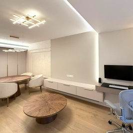 Mobilier pentru living cu fronturi din MDF termoformat realizat la comandă de NORVINIA