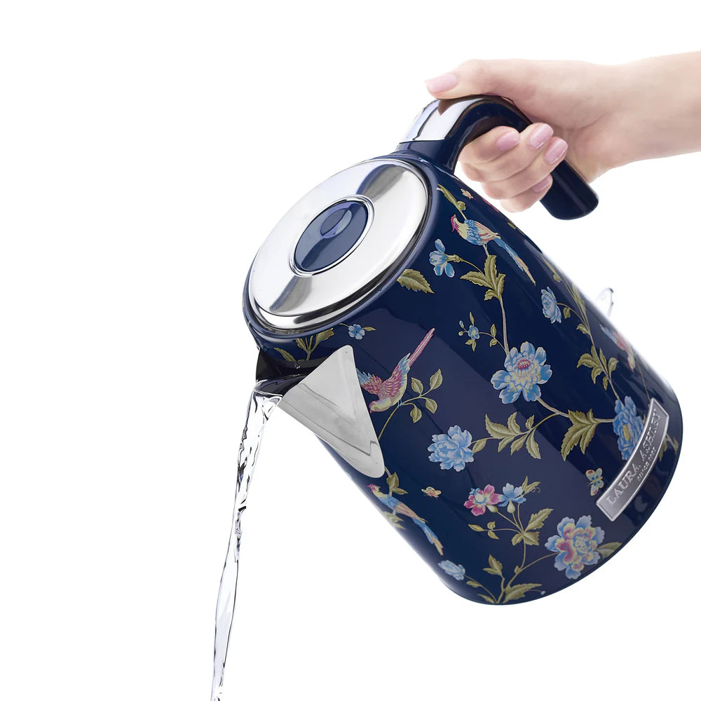 Fierbător electric Laura Ashley Elveden Navy, 1.7 L, 2200 W, inox, cu filtru anticalcar