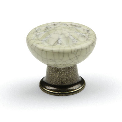 Buton mobilier Tulip Country – bronz antichizat / porțelan bej, rotund, lucios