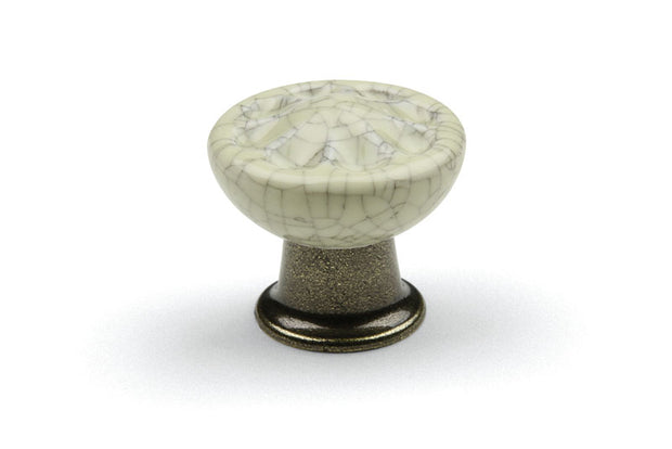 Buton mobilier Tulip Country – bronz antichizat / porțelan bej, rotund, lucios