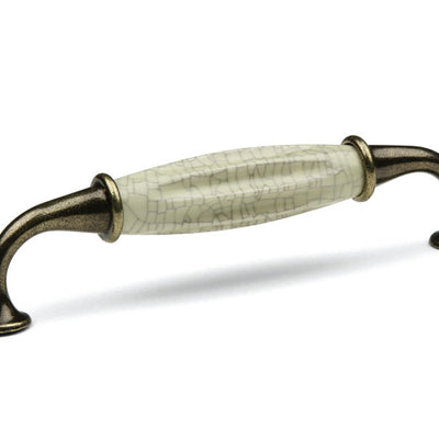 Mâner pentru mobilier Tulip Country – bronz vechi (antic) & porțelan bej, interax 128 mm
