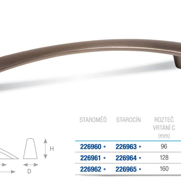 Mâner pentru mobilier Tulip Vali – cupru antichizat închis (old copper), finisaj șlefuit, interax 160 mm