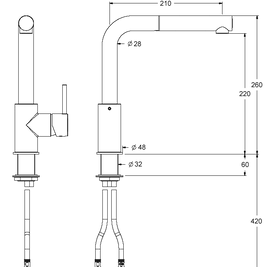 68936 BATERIE PENTRU BUCĂTĂRIE MONOCOMANDĂ CU DUȘ EXTRACTIBIL - crom