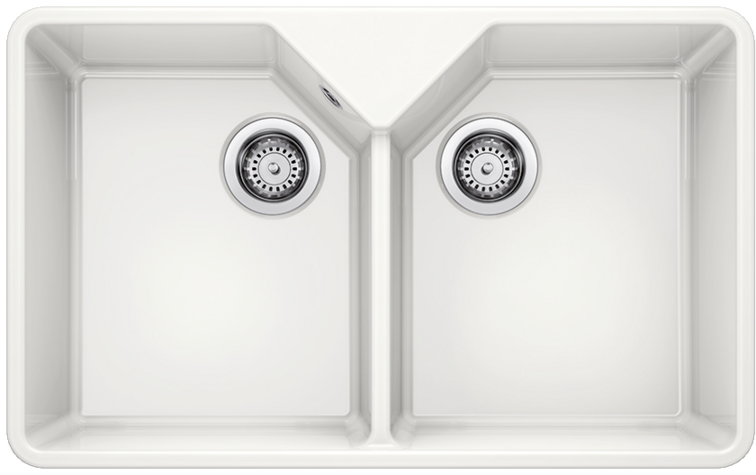 Chiuvetă bucătărie ceramică Blanco VILLAE Double Farmhouse alb lucios 794 × 490 mm