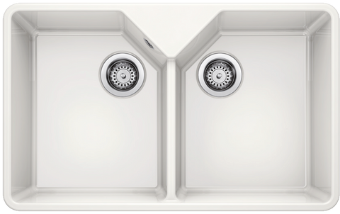 Chiuvetă bucătărie ceramică Blanco VILLAE Double Farmhouse alb lucios 794 × 490 mm