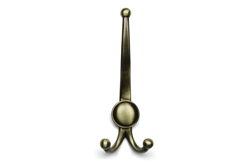 Agățătoare pentru cuier Tulip Murero XL – alamă antichizată, 3 agățători, zinc, montaj frontal, 72×188 mm, proiecție 80 mm (cu șuruburi incluse)