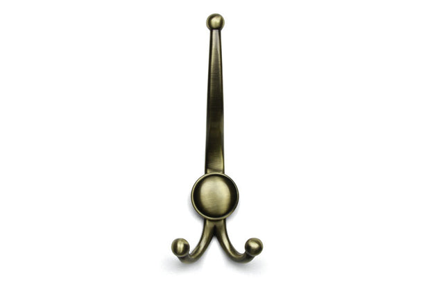 Agățătoare pentru cuier Tulip Murero XL – alamă antichizată, 3 agățători, zinc, montaj frontal, 72×188 mm, proiecție 80 mm (cu șuruburi incluse)