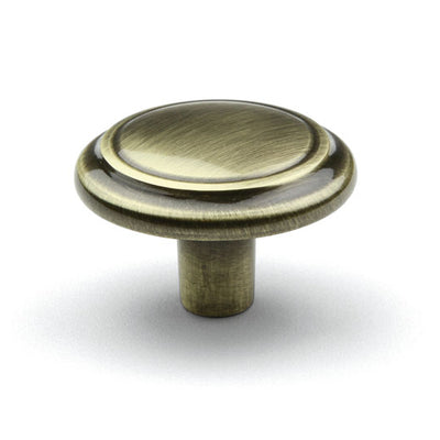 Buton mobilier Tulip Turia – alamă antichizată (antique brass), rotund, Ø32 mm, cu șurub