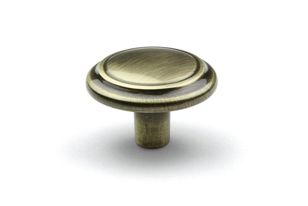 Buton mobilier Tulip Turia – alamă antichizată (antique brass), rotund, Ø32 mm, cu șurub