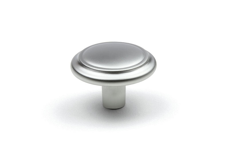 Buton mobilier Turia – crom satinat, rotund, 32×20 mm, cu șurub