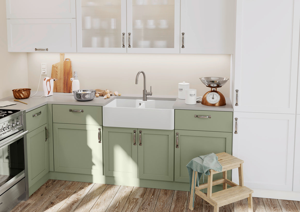 Chiuvetă bucătărie ceramică Blanco VILLAE Double Farmhouse alb lucios 794 × 490 mm