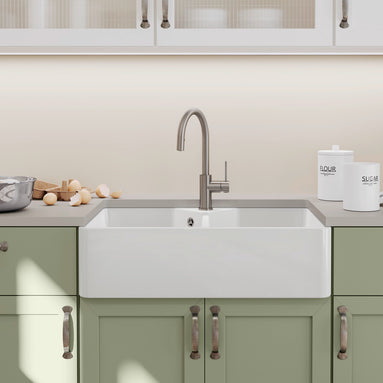 Chiuvetă bucătărie ceramică Blanco VILLAE Double Farmhouse alb lucios 794 × 490 mm