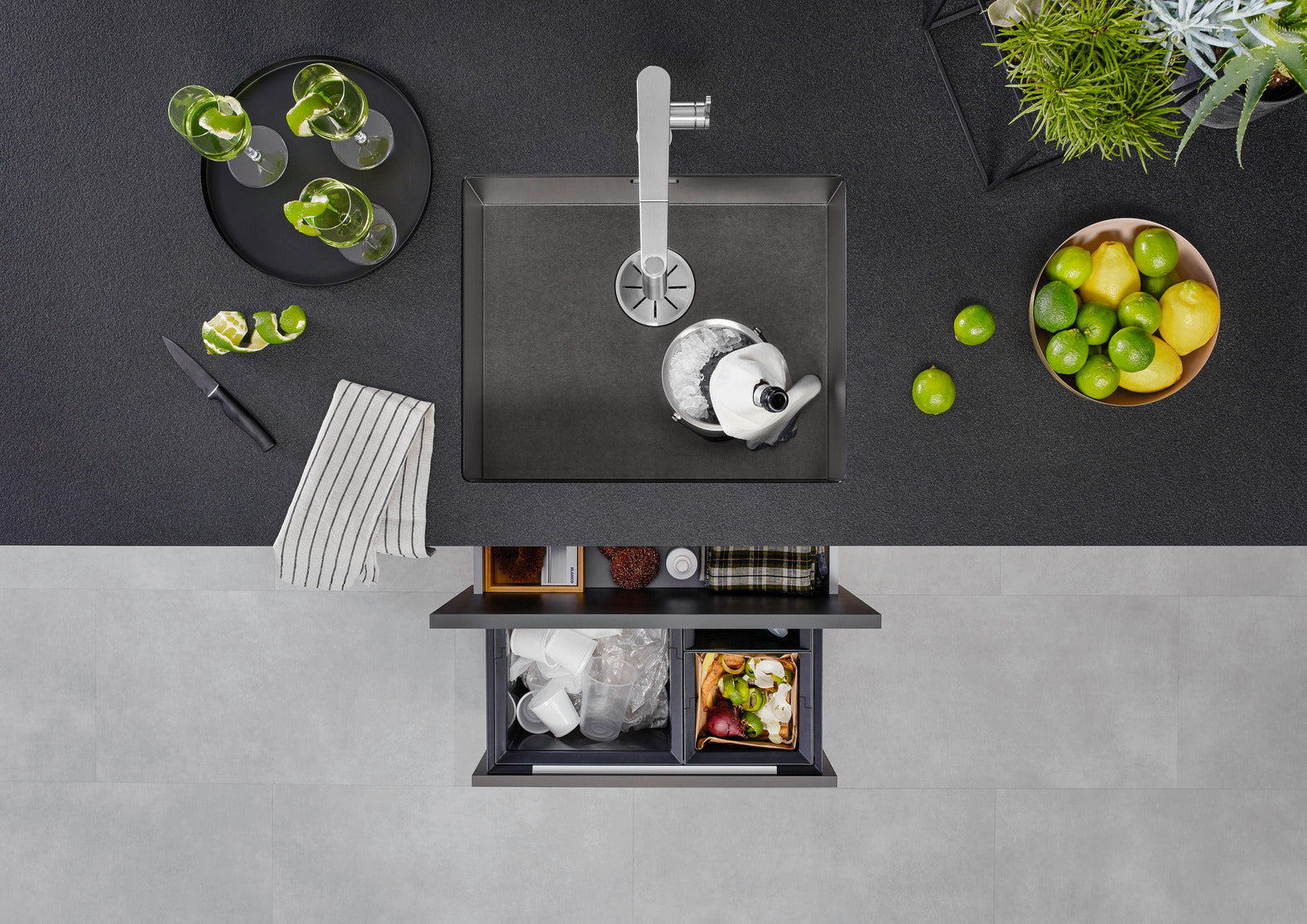 Chiuvetă bucătărie inox Blanco ZEROX 500-U Dark Steel 540 × 440 mm