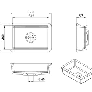 AMY-UN – lavoar încastrabil în blat din compozit acrilic