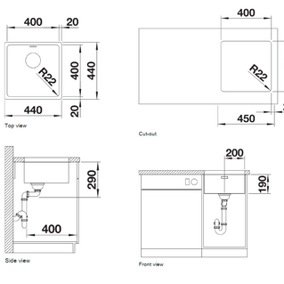 Chiuvetă bucătărie inox Blanco ANDANO 400-U 440 × 440 mm