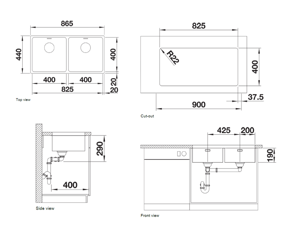 Chiuvetă bucătărie inox Blanco ANDANO 400/400-U 865 × 440 mm