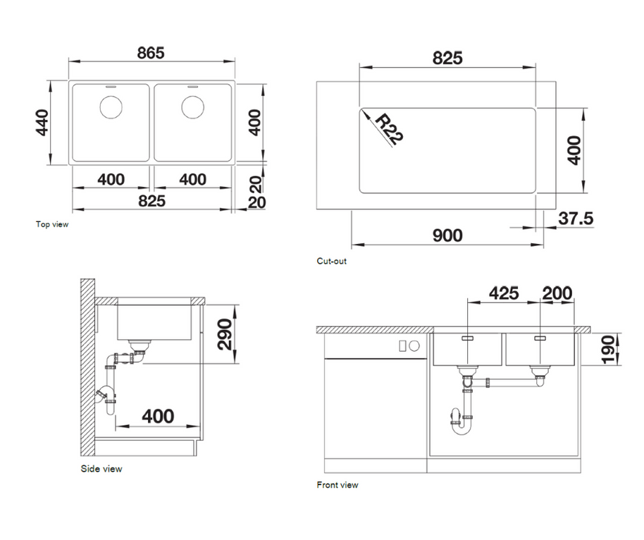Chiuvetă bucătărie inox Blanco ANDANO 400/400-U 865 × 440 mm