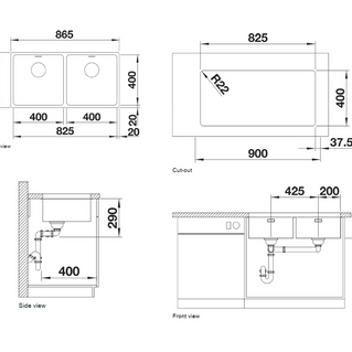 Chiuvetă bucătărie inox Blanco ANDANO 400/400-U 865 × 440 mm