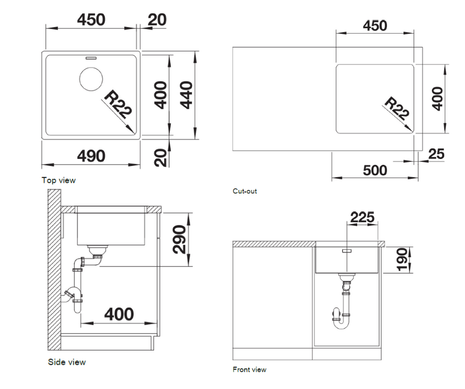 Chiuvetă bucătărie inox Blanco ANDANO 450-U 490 × 440 mm