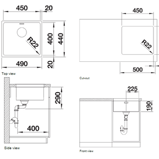 Chiuvetă bucătărie inox Blanco ANDANO 450-U 490 × 440 mm