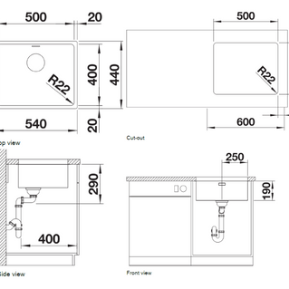 Chiuvetă bucătărie inox Blanco ANDANO 500-U 540 × 440 mm